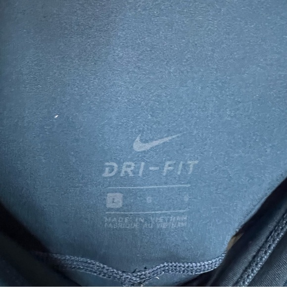 Nike Dri Fit Leggings Teal Striped White Neon Yellow Logo On Leg Size Large - Picture 7 of 15